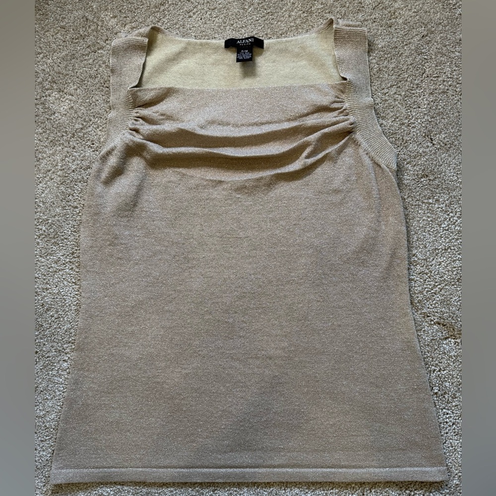Alfani Petite Silk Blend Shimmer Knit Tank Top PM Gold Sleeveless